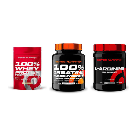 Scitec Nutrition Marken-Trio: 100% Whey + Creatine + 1 weitere – alle enthaltenen Artikel