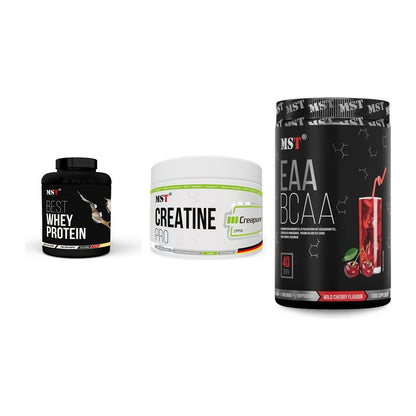 MST Marken-Trio: Best Whey Protein + Creatin Pro CREAPURE + EAA & BCAA – alle enthaltenen Artikel