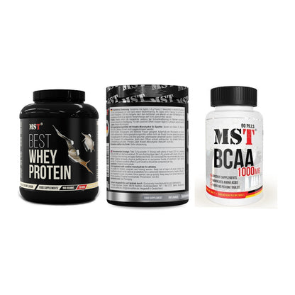 MST Marken-Trio: Best Whey + Creatin Monohyd + BCAA 1000 (90 – alle enthaltenen Artikel