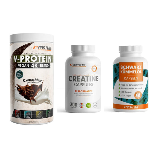 ProFuel Marken-Trio: V-PROTEIN + Creatine + Schwarzkümmelö – alle enthaltenen Artikel