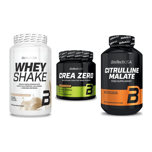 BioTech USA Marken-Trio: Whey Shake + Crea Zero + Citrulline – alle enthaltenen Artikel