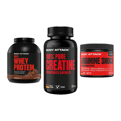 Body Attack Marken-Trio: Attack 100% Whey Protein + 2 weitere – alle enthaltenen Artikel