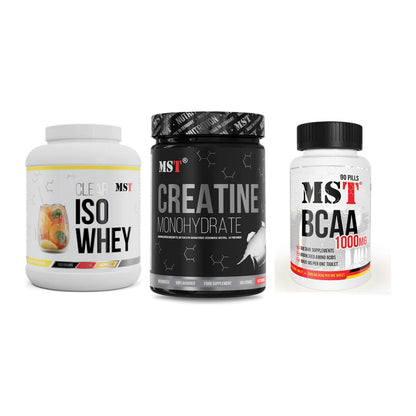 MST Marken-Trio: Iso Clear + Creatin Monohyd + BCAA 1000 (90 – alle enthaltenen Artikel