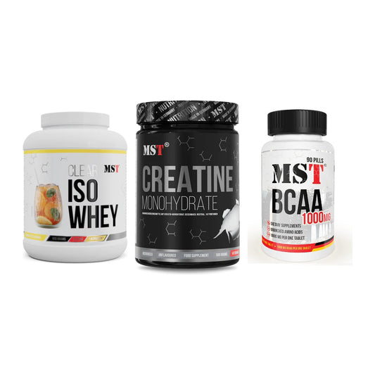 MST Marken-Trio: Iso Clear + Creatin Monohyd + BCAA 1000 (90 – alle enthaltenen Artikel