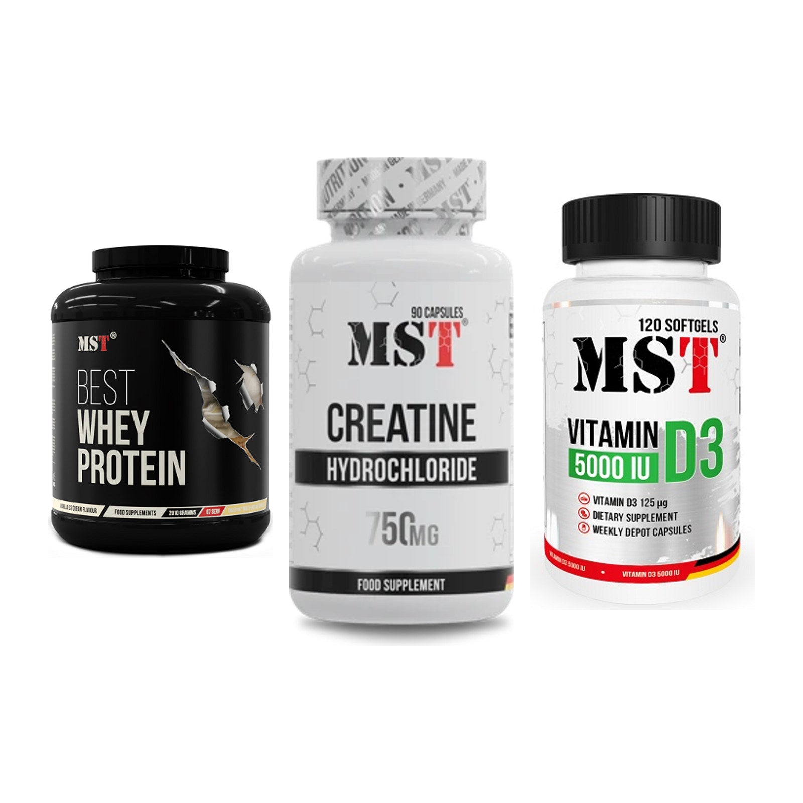 MST Marken-Trio: Best Whey + Creatin HCL + Vitamin D3 – alle enthaltenen Artikel