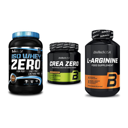 BioTech USA Marken-Trio: Iso Whey Zero + Crea Zero + L-Arginine – alle enthaltenen Artikel