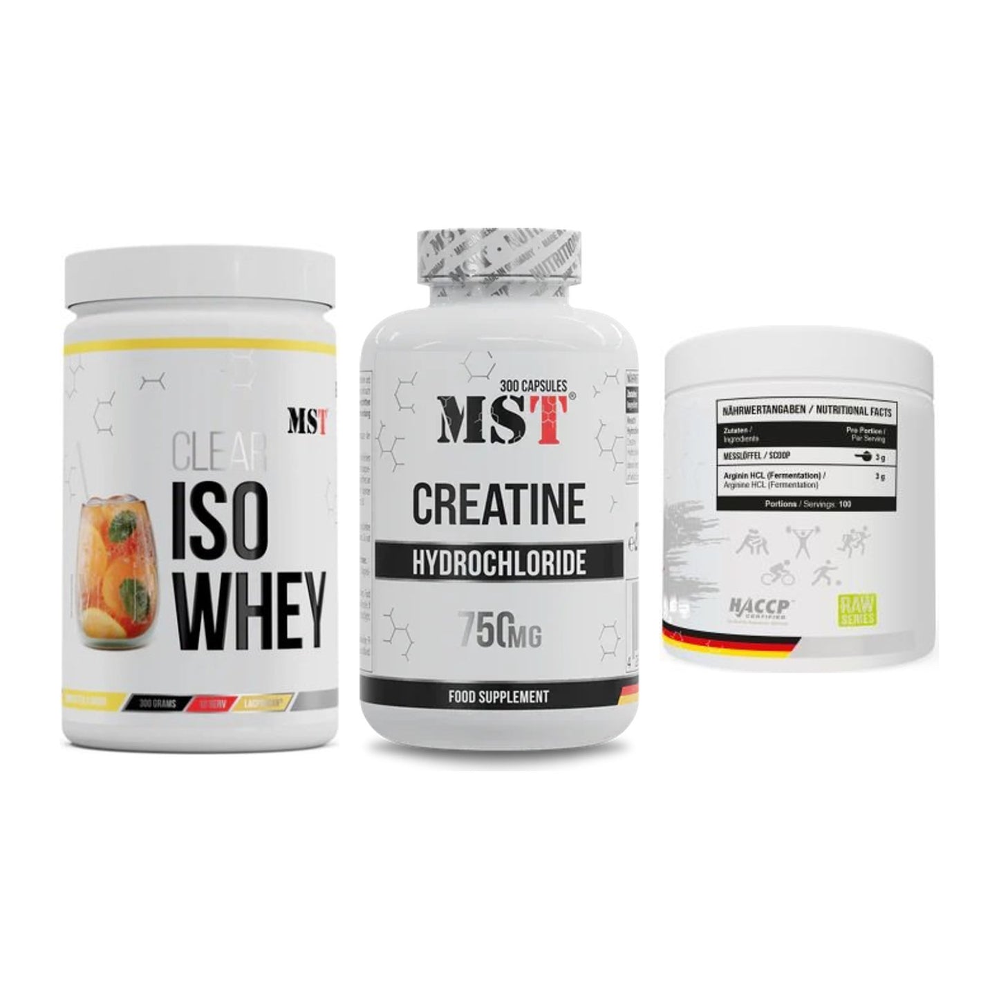 MST Marken-Trio: Iso Clear + Creatine HCL + Arginine HCL – alle enthaltenen Artikel