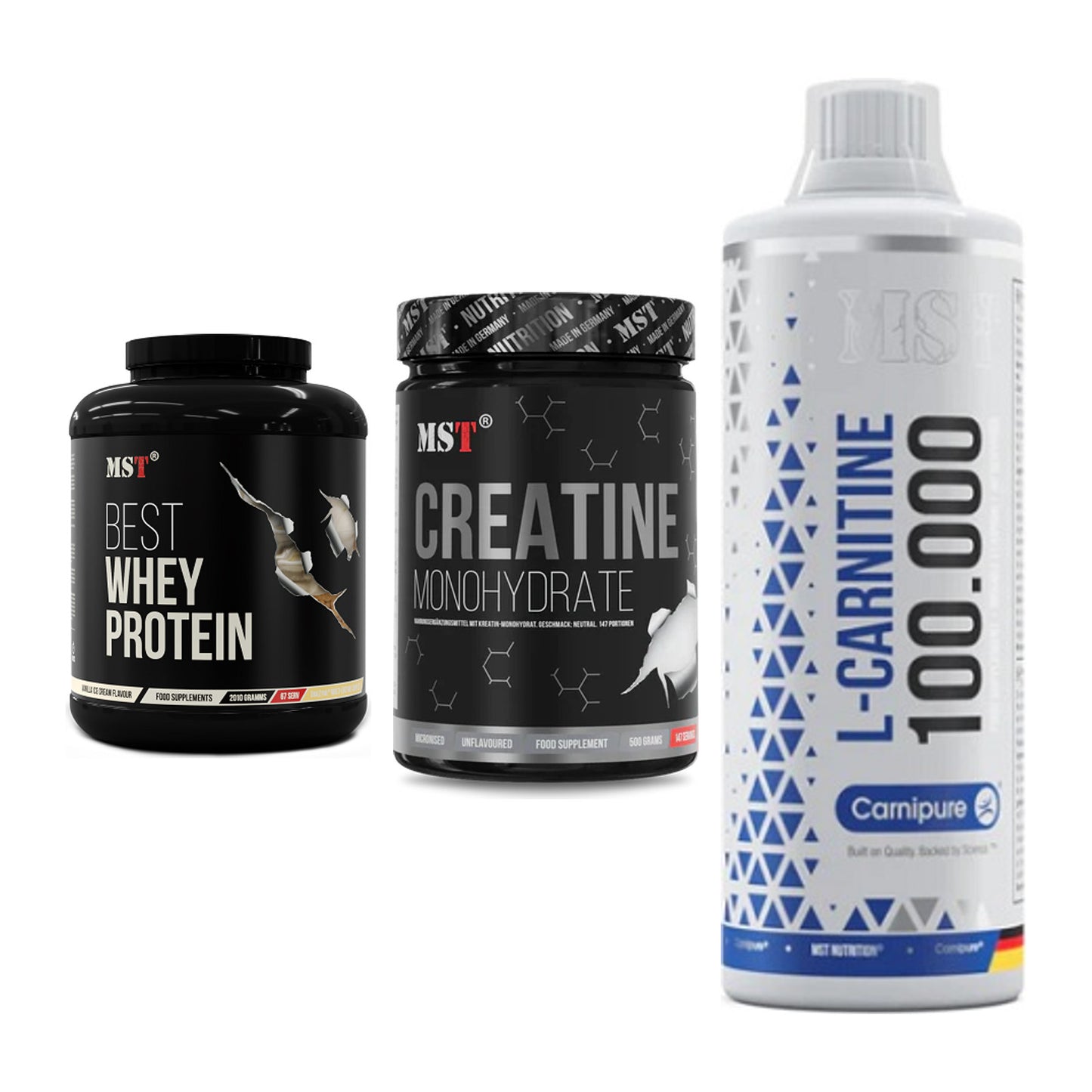 MST Marken-Trio: Best Whey + Creatin Monohyd + L-Carnitine – alle enthaltenen Artikel