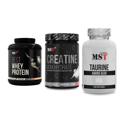 MST Marken-Trio: Best Whey Protein + Creatin Monohydrate + Taurine – alle enthaltenen Artikel