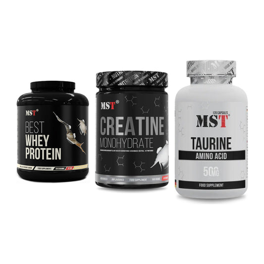 MST Marken-Trio: Best Whey Protein + Creatin Monohydrate + Taurine – alle enthaltenen Artikel