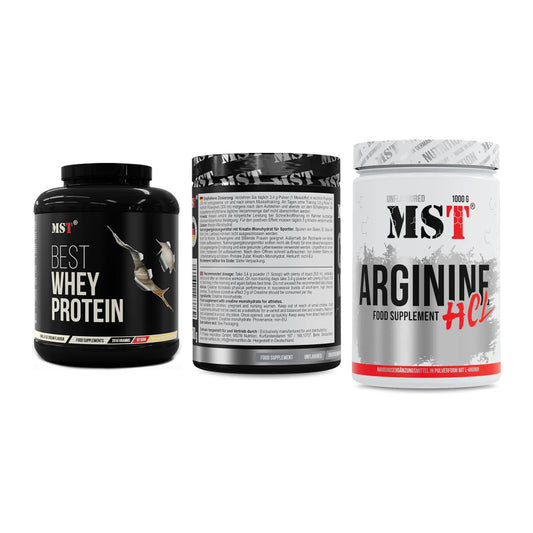 MST Marken-Trio: Best Whey + Creatin Monohyd + Arginine HCL – alle enthaltenen Artikel