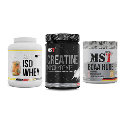 MST Marken-Trio: Iso Clear + Creatin Monohyd + BCAA Huge 200 – alle enthaltenen Artikel