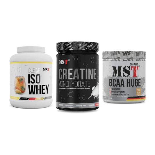 MST Marken-Trio: Iso Clear + Creatin Monohyd + BCAA Huge 200 – alle enthaltenen Artikel