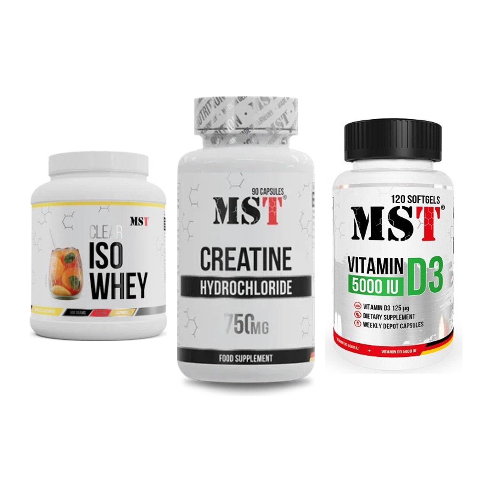 MST Marken-Trio: Iso Clear + Creatin HCL + Vitamin D3 – alle enthaltenen Artikel