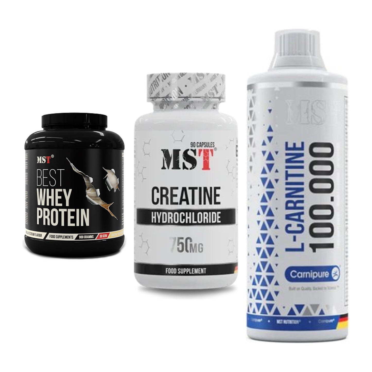 MST Marken-Trio: Best Whey + Creatin HCL + L-Carnitine – alle enthaltenen Artikel