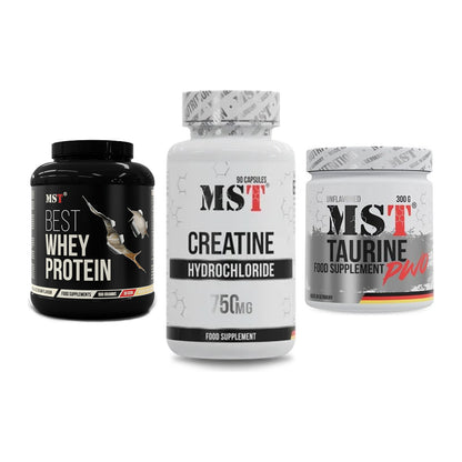 MST Marken-Trio: Best Whey Protein + Creatin HCL + Taurine – alle enthaltenen Artikel