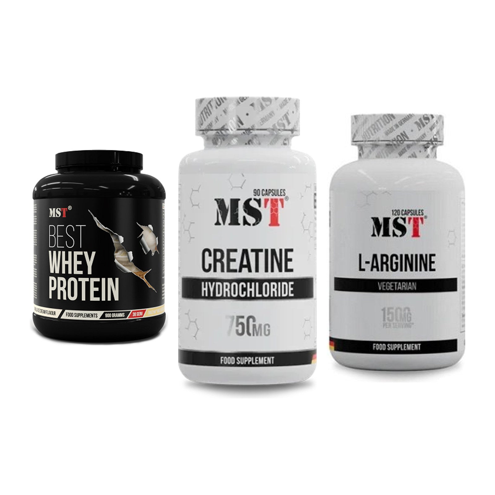 MST Marken-Trio: Best Whey + Creatin HCL + L-Arginine 120 – alle enthaltenen Artikel