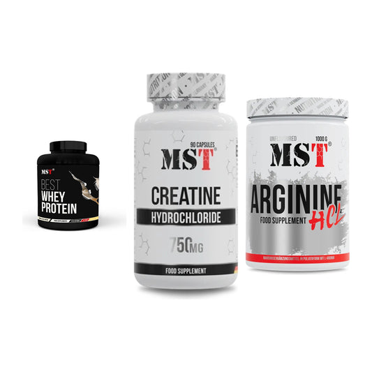MST Marken-Trio: Best Whey Protein + Creatin HCL + Arginine HCL – alle enthaltenen Artikel
