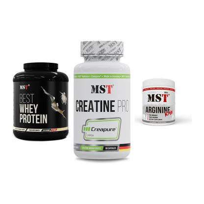 MST Marken-Trio: Best Whey + Creatine Pro + Arginine RAW – alle enthaltenen Artikel