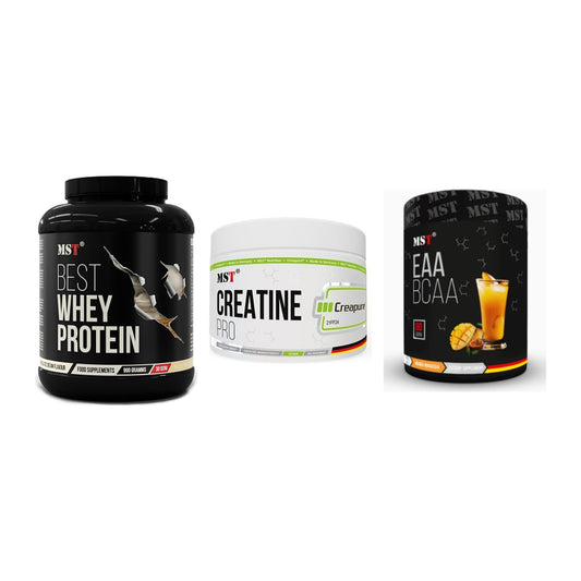 MST Marken-Trio: Best Whey Protein + Creatin Pro CREAPURE + EAA & BCAA – alle enthaltenen Artikel