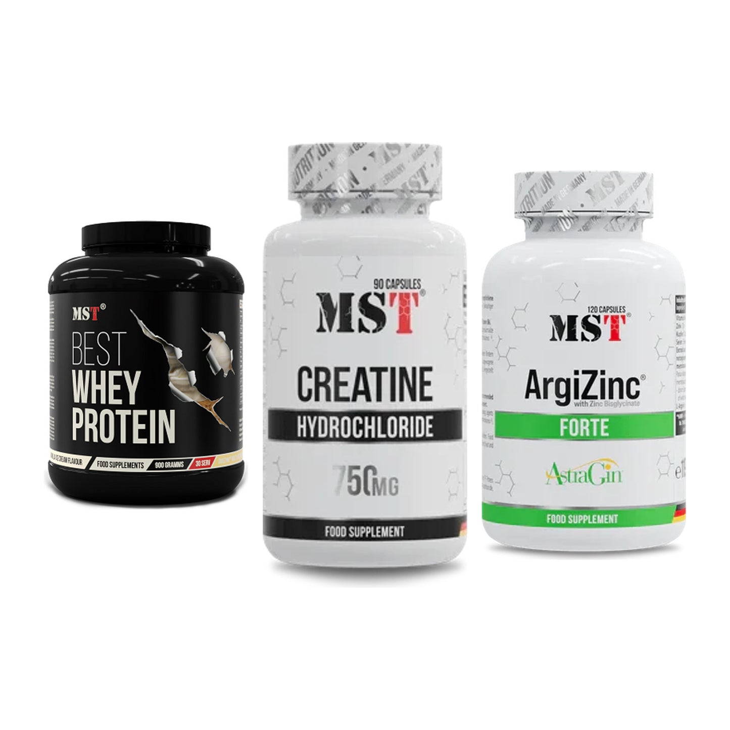 MST Marken-Trio: Best Whey Protein + Creatin HCL + ArgiZinc Forte – alle enthaltenen Artikel