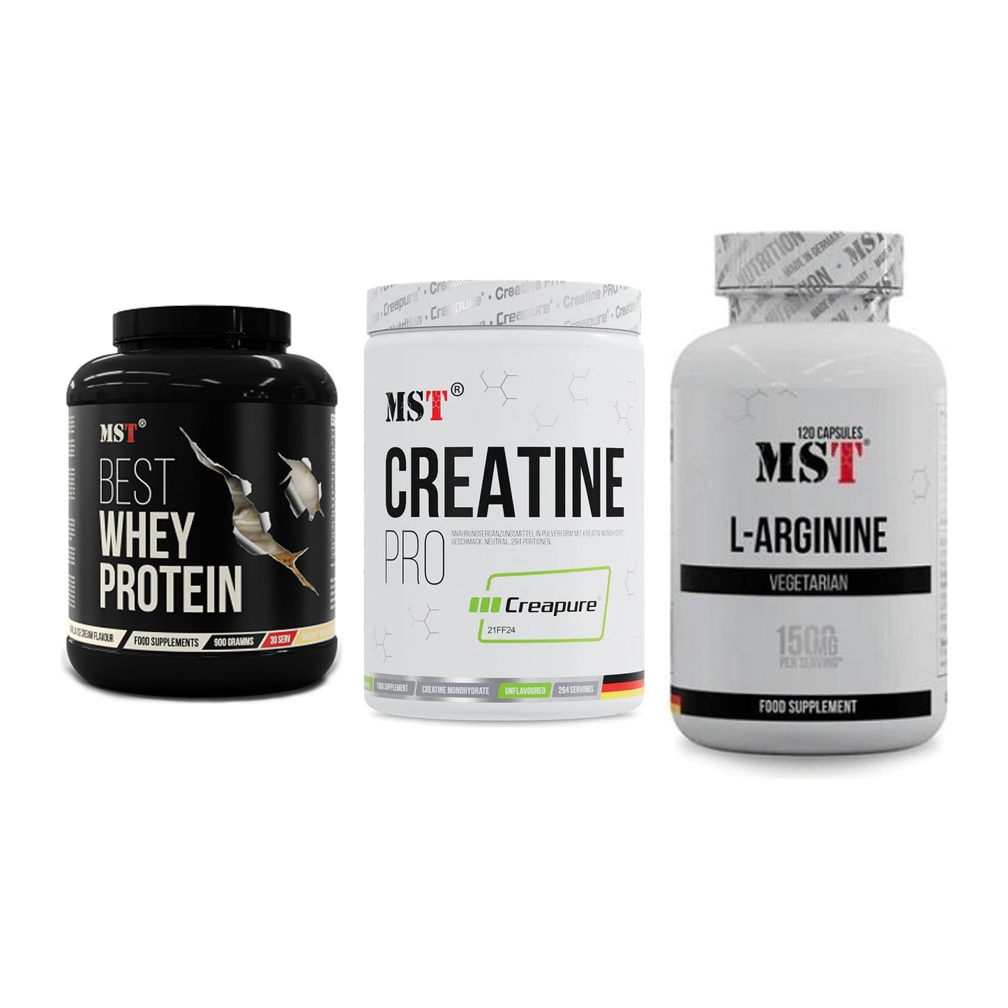 MST Marken-Trio: Best Whey + Creatin Pro + L-Arginine 120 – alle enthaltenen Artikel