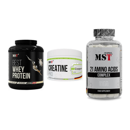 MST Marken-Trio: Best Whey + Creatin Pro + 21 Amino Acids – alle enthaltenen Artikel