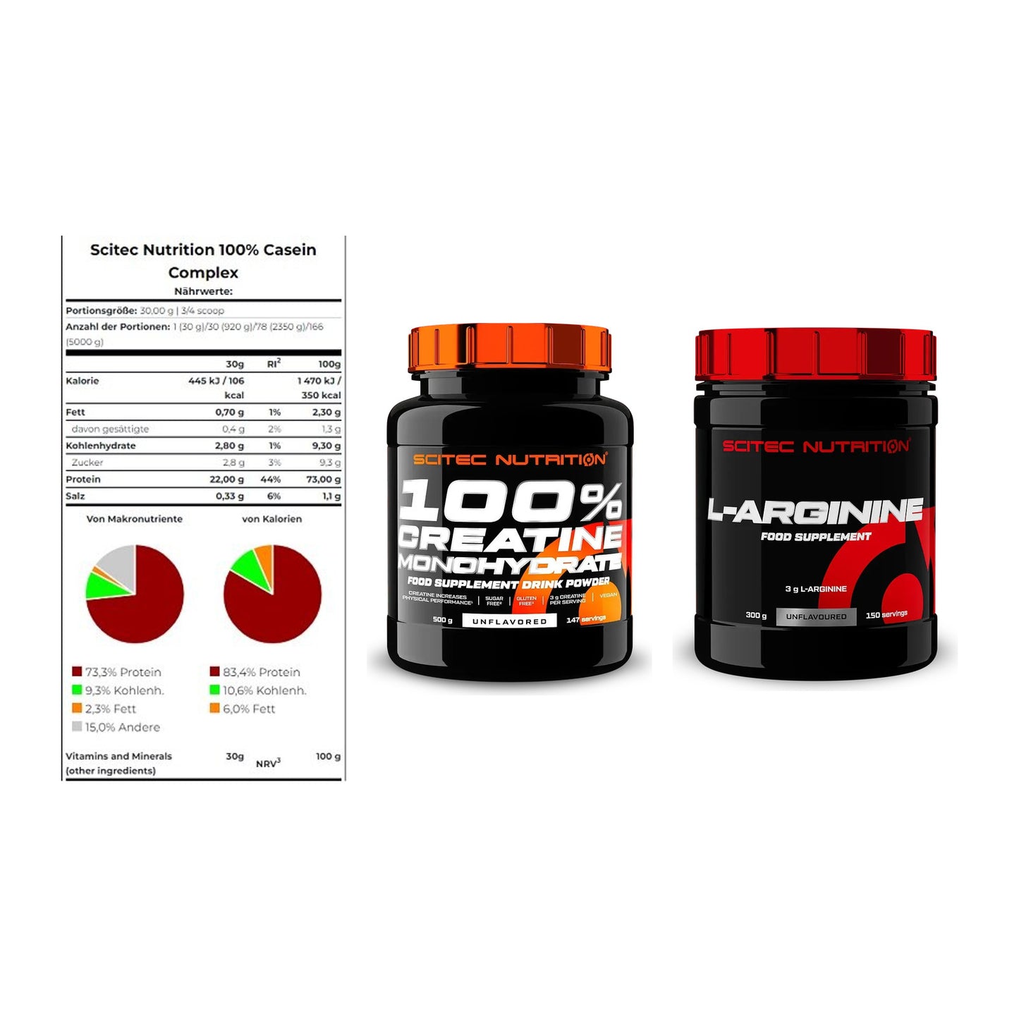 Scitec Nutrition Marken-Trio: Casein Compl + Creatine + 1 weitere – alle enthaltenen Artikel