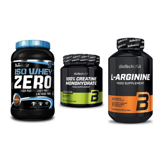 BioTech USA Marken-Trio: Iso Whey Zero + Creatine + L-Arginine – alle enthaltenen Artikel