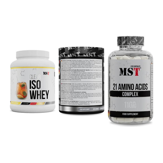 MST Marken-Trio: Iso Clear + Creatin Monohydrate + 21 Amino Acids – alle enthaltenen Artikel