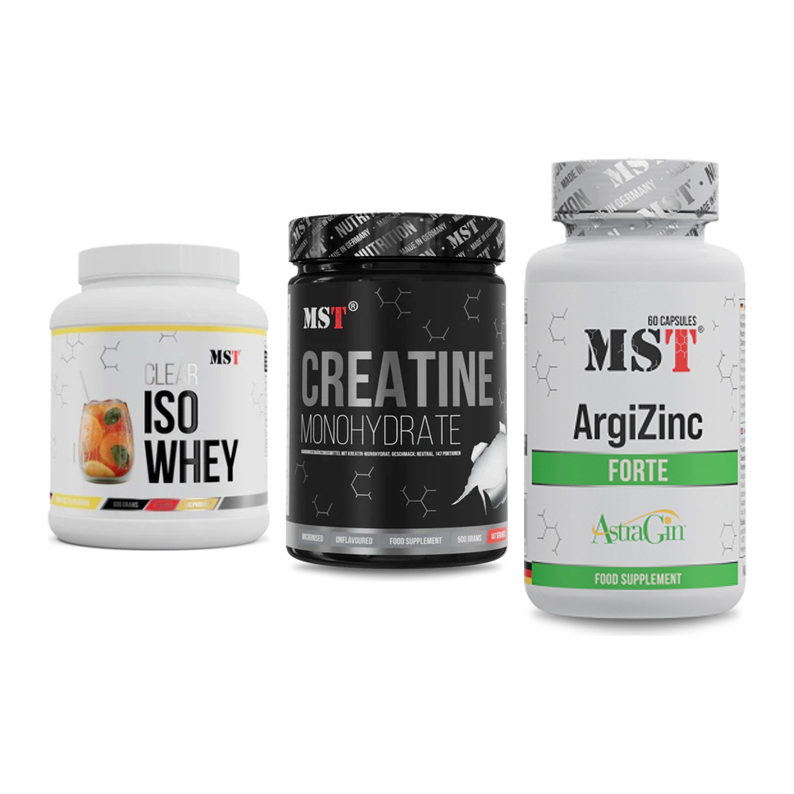 MST Marken-Trio: Iso Clear + Creatin Monohydrate + ArgiZinc Forte – alle enthaltenen Artikel