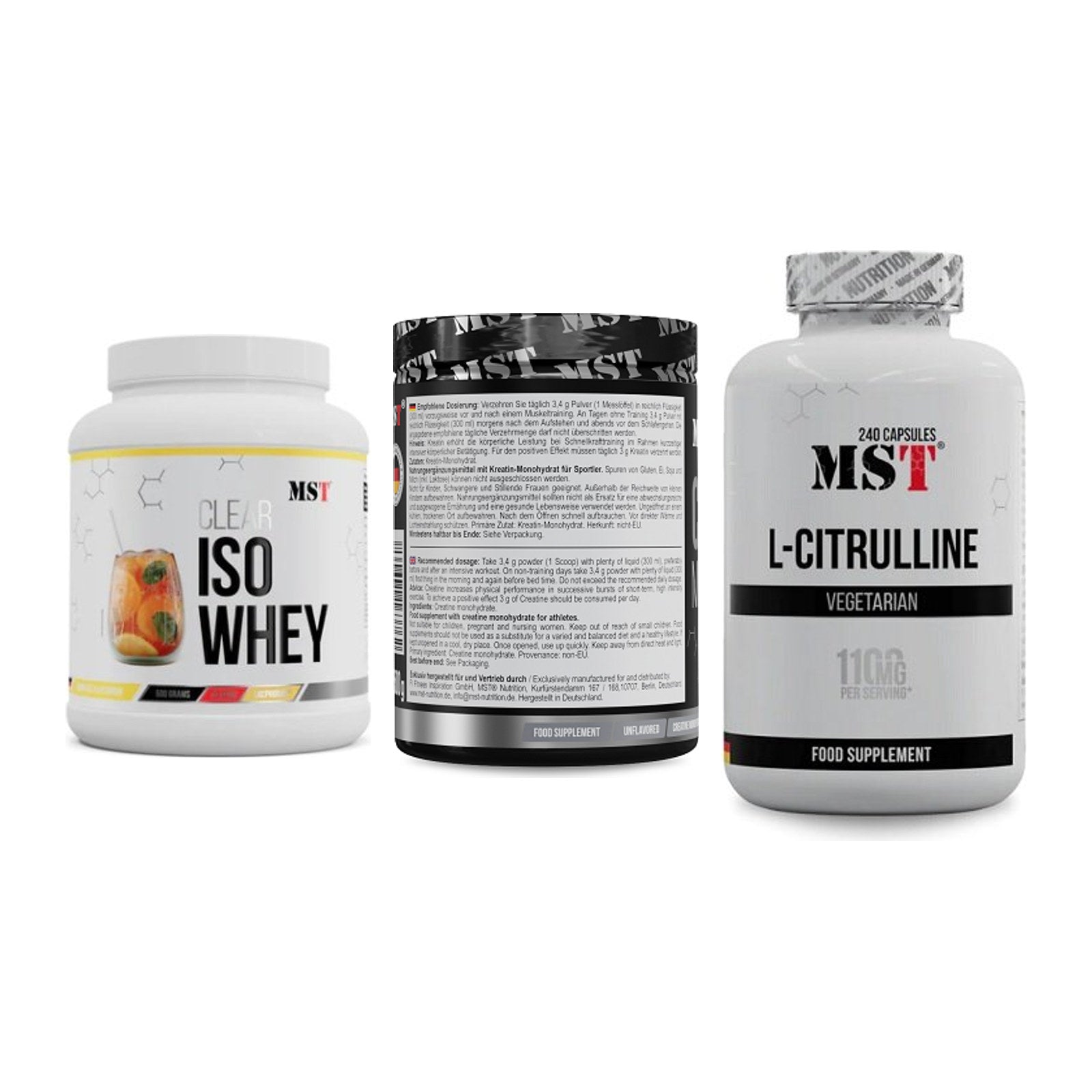 MST Marken-Trio: Iso Clear + Creatin Monohydrate + Citrulline – alle enthaltenen Artikel
