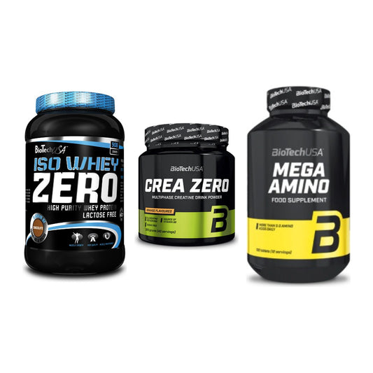 BioTech USA Marken-Trio: Iso Whey Zero + Crea Zero + Mega Amino – alle enthaltenen Artikel