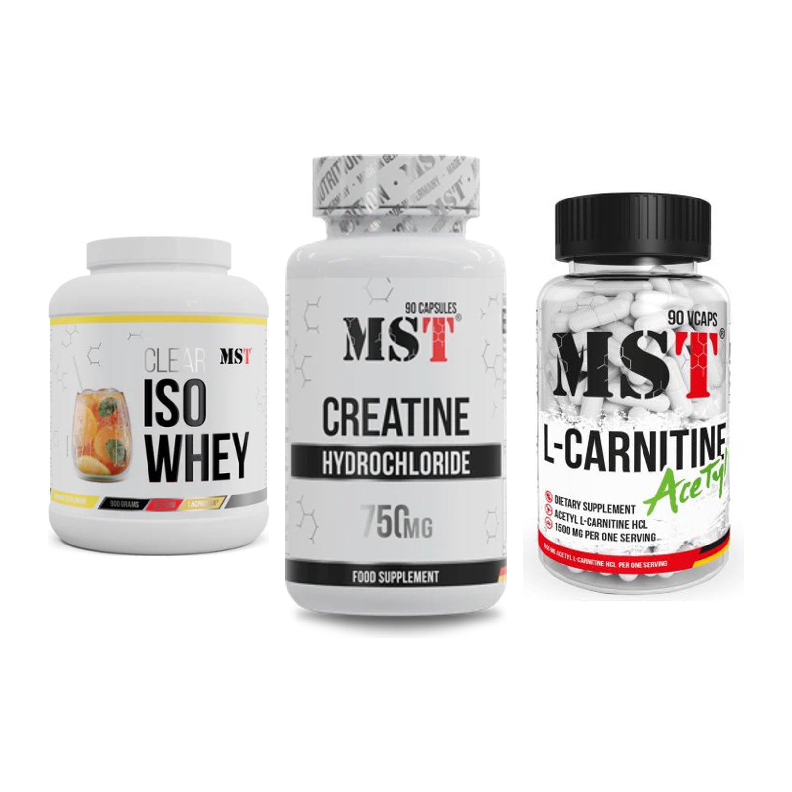 MST Marken-Trio: Iso Clear + Creatin HCL + L-Carnitine Acetyle – alle enthaltenen Artikel