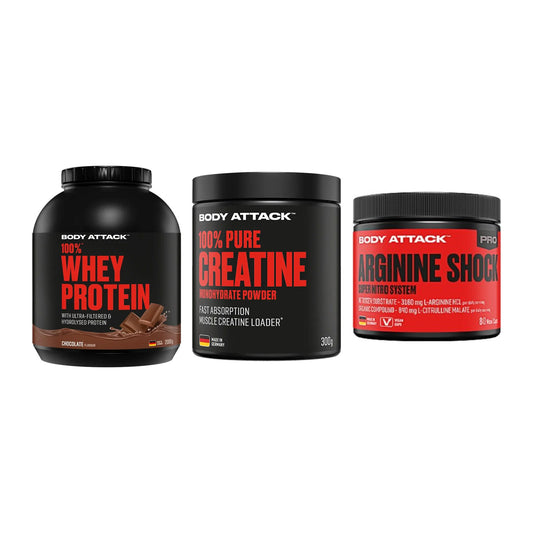 Body Attack Marken-Trio: Attack 100% Whey Protein 2000g + 2 weitere – alle enthaltenen Artikel