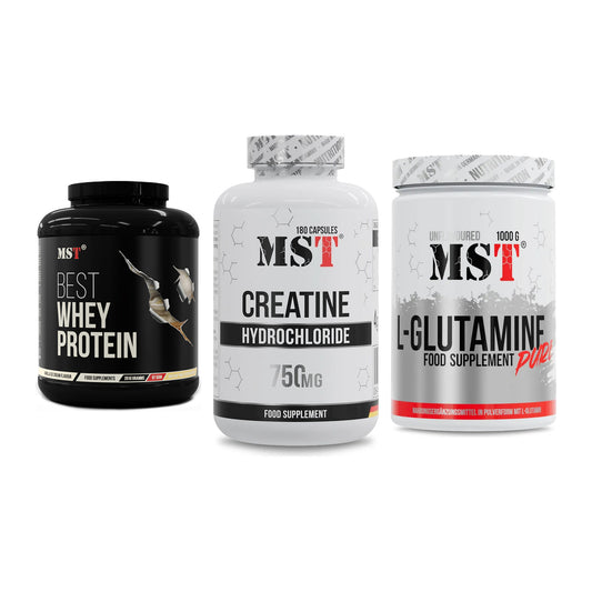 MST Marken-Trio: Best Whey Protein + Creatine HCL + Glutamine – alle enthaltenen Artikel