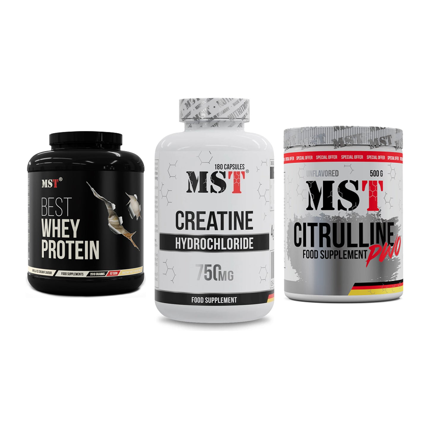 MST Marken-Trio: Best Whey + Creatine HCL + Citrulline – alle enthaltenen Artikel