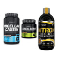 BioTech USA Marken-Trio: Micellar Casein + Crea Zero + Liquid Amino – alle enthaltenen Artikel