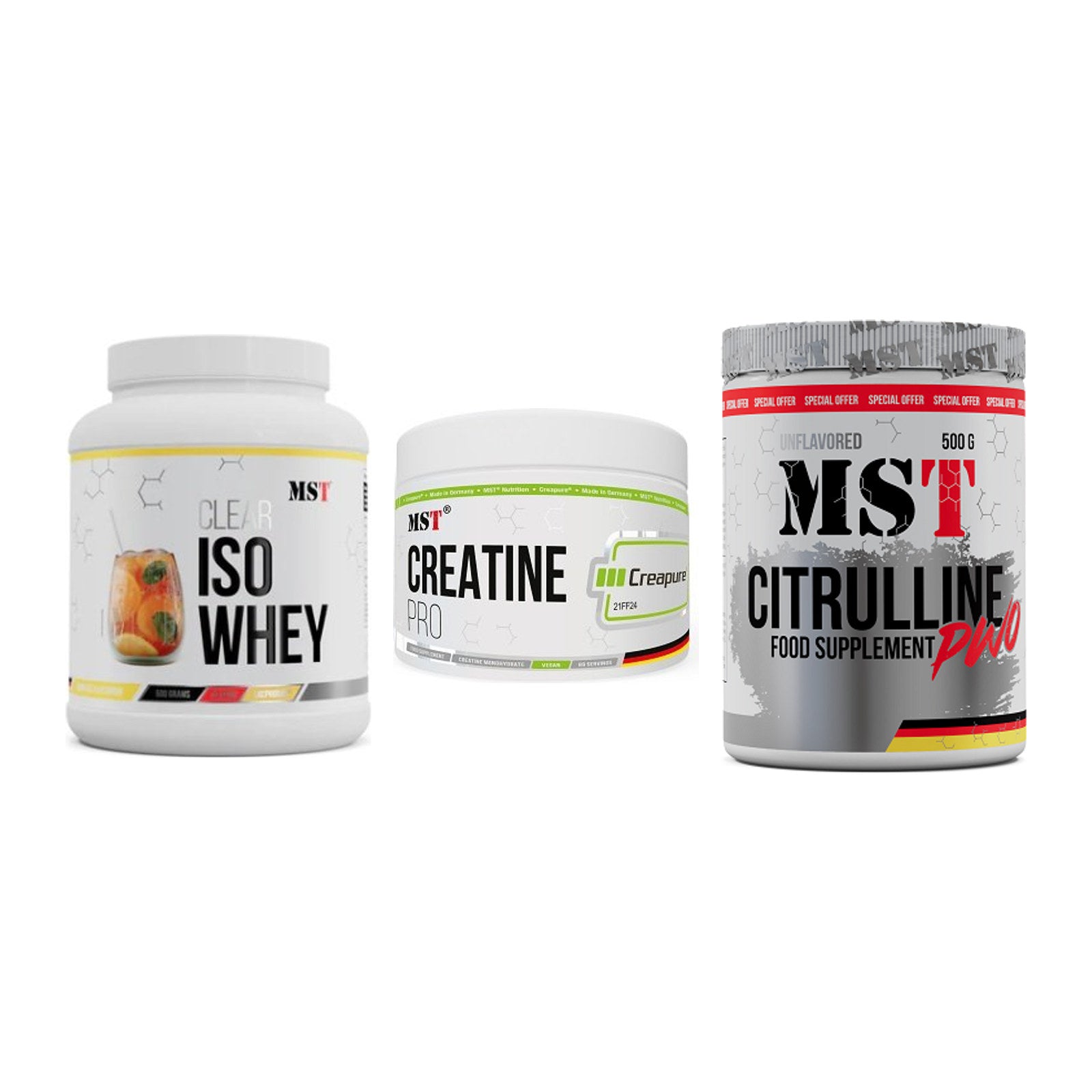 MST Marken-Trio: Iso Clear + Creatin Pro + Citrulline – alle enthaltenen Artikel
