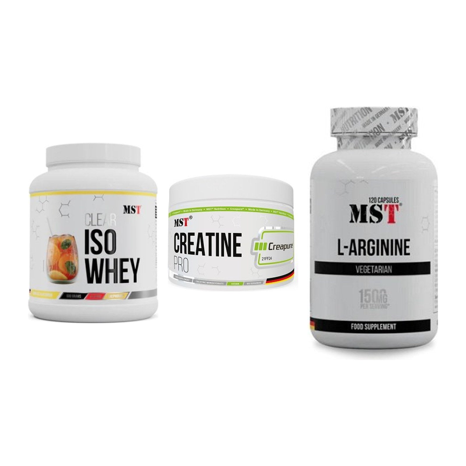 MST Marken-Trio: Iso Clear + Creatin Pro + L-Arginine 120 – alle enthaltenen Artikel