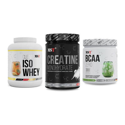 MST Marken-Trio: Iso Clear + Creatin Monohydrate + BCAA Zero – alle enthaltenen Artikel
