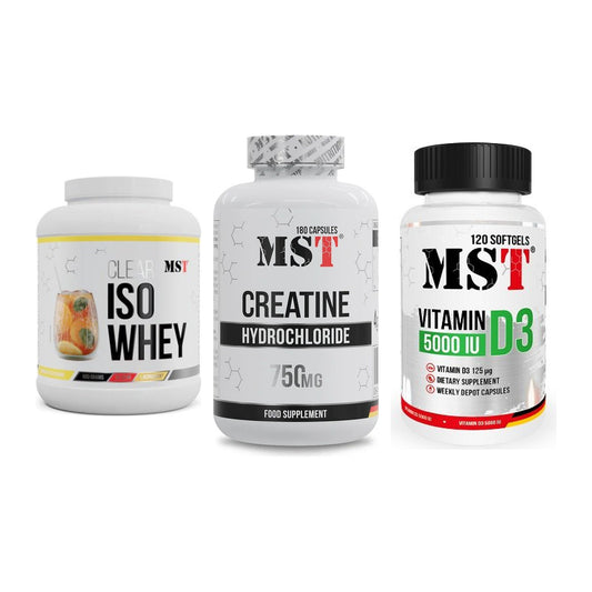 MST Marken-Trio: Iso Clear 900g + Creatine HCL + Vitamin D3 – alle enthaltenen Artikel