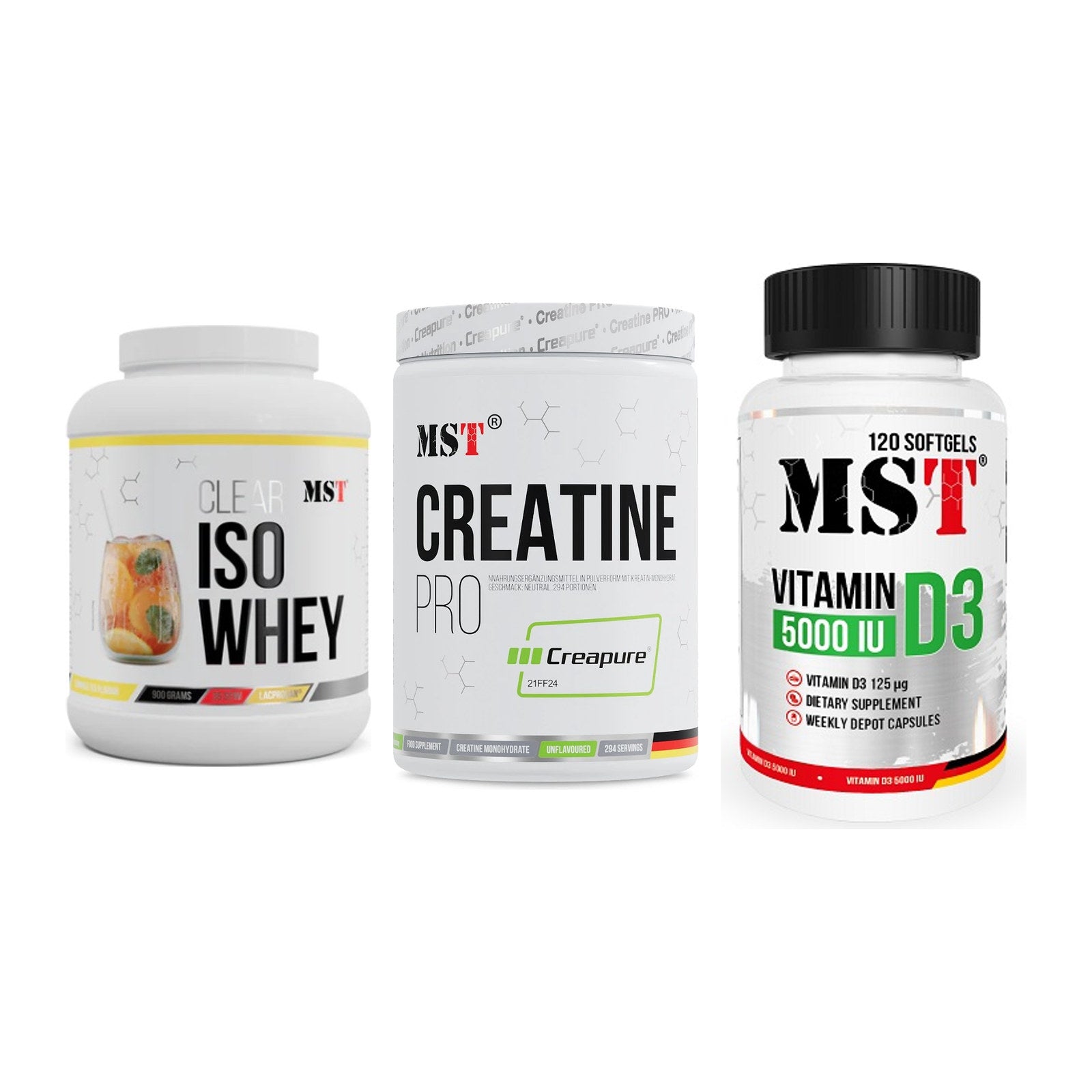 MST Marken-Trio: Iso Clear + Creatin Pro + Vitamin D3 – alle enthaltenen Artikel