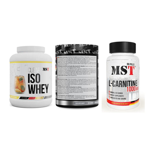 MST Marken-Trio: Iso Clear 900g + Creatin Monohyd + L-Carnitine – alle enthaltenen Artikel