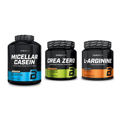 BioTech USA Marken-Trio: Micellar Casein + Crea Zero + L-Arginin – alle enthaltenen Artikel