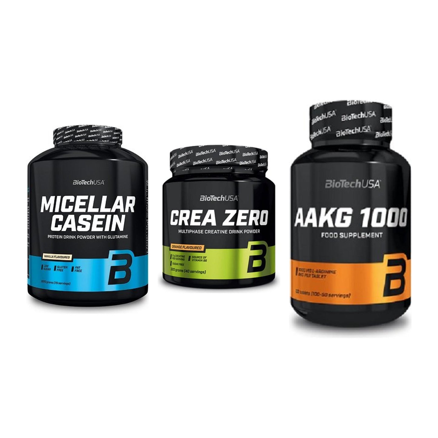 BioTech USA Marken-Trio: Micellar + Crea Zero + AAKG 1000mg – alle enthaltenen Artikel