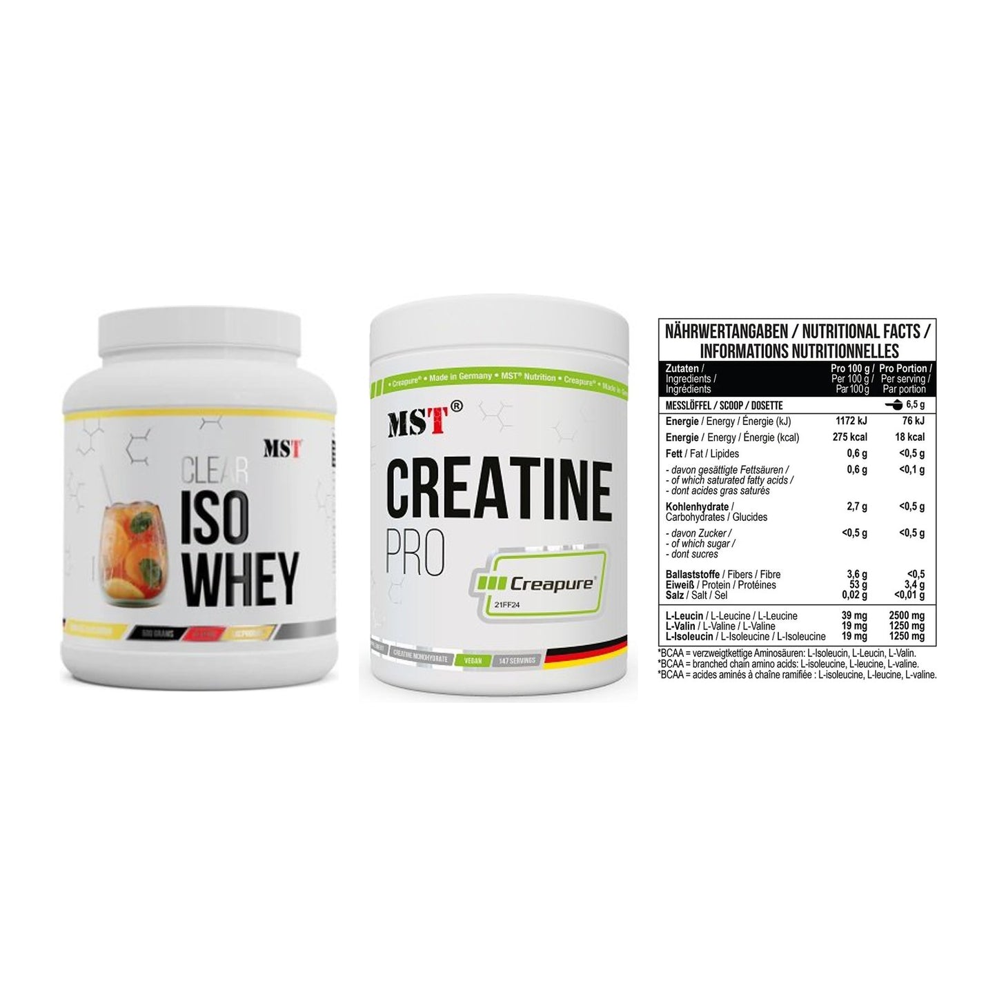 MST Marken-Trio: Iso Clear + Creatin Pro CREAPURE + BCAA Zero – alle enthaltenen Artikel