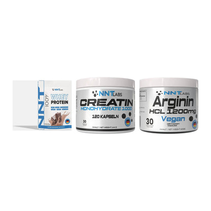 NNT Labs Marken-Trio: Whey + Creatin 1000 mg + Arginin HCL 1200 mg – alle enthaltenen Artikel