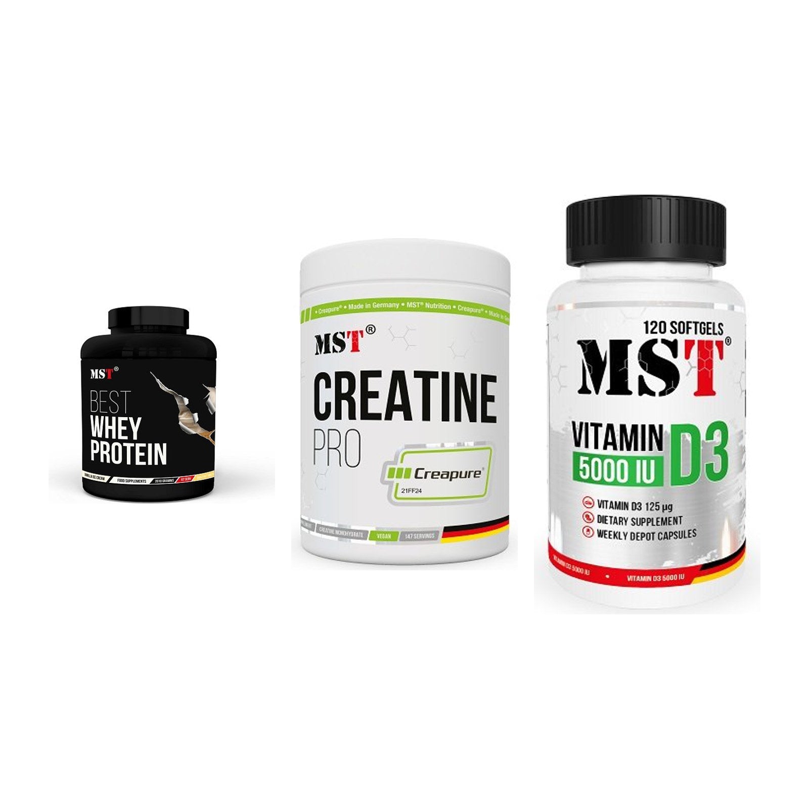 MST Marken-Trio: Best Whey + Creatin Pro + Vitamin D3 – alle enthaltenen Artikel