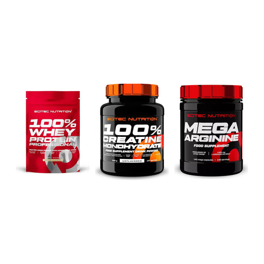 Scitec Nutrition Marken-Trio: 100% Whey + Creatine + 1 weitere – alle enthaltenen Artikel